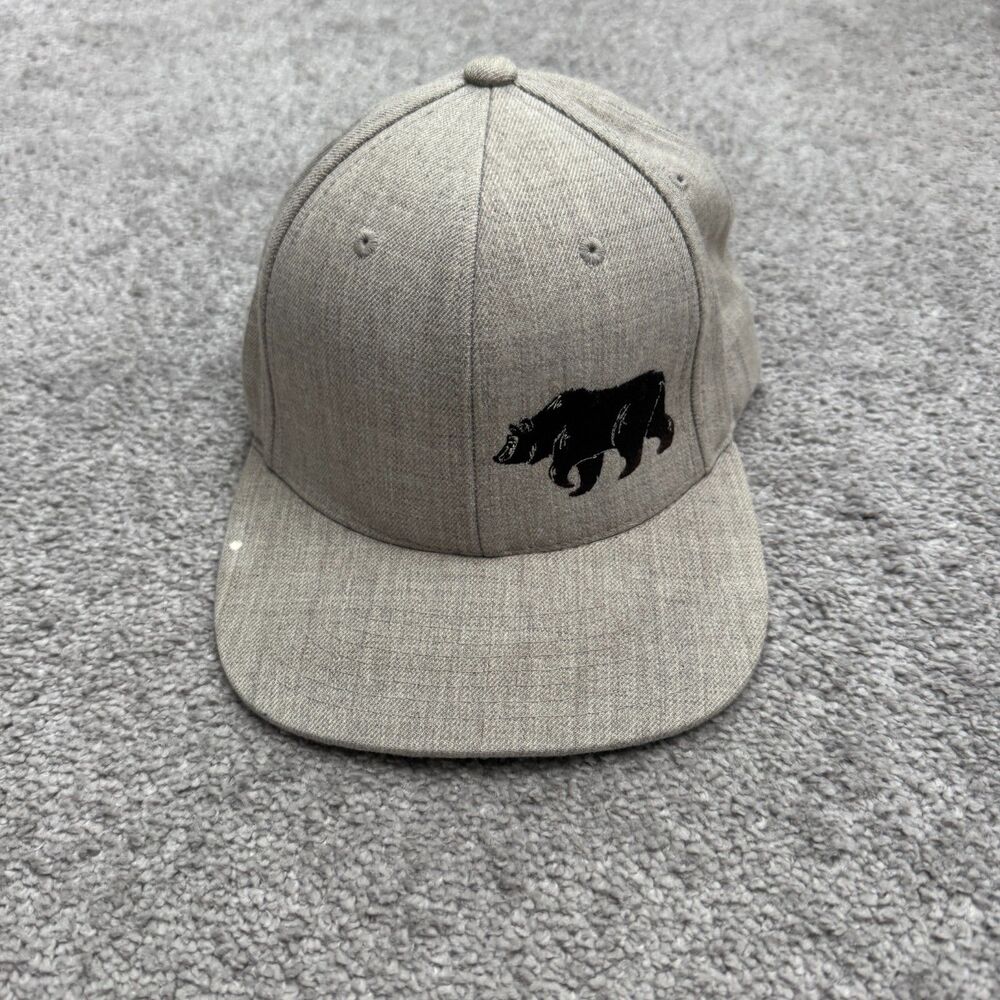 The Classics Yupoong Snapback Embroidered Bear Hat Cap mens Gray Wool Blend